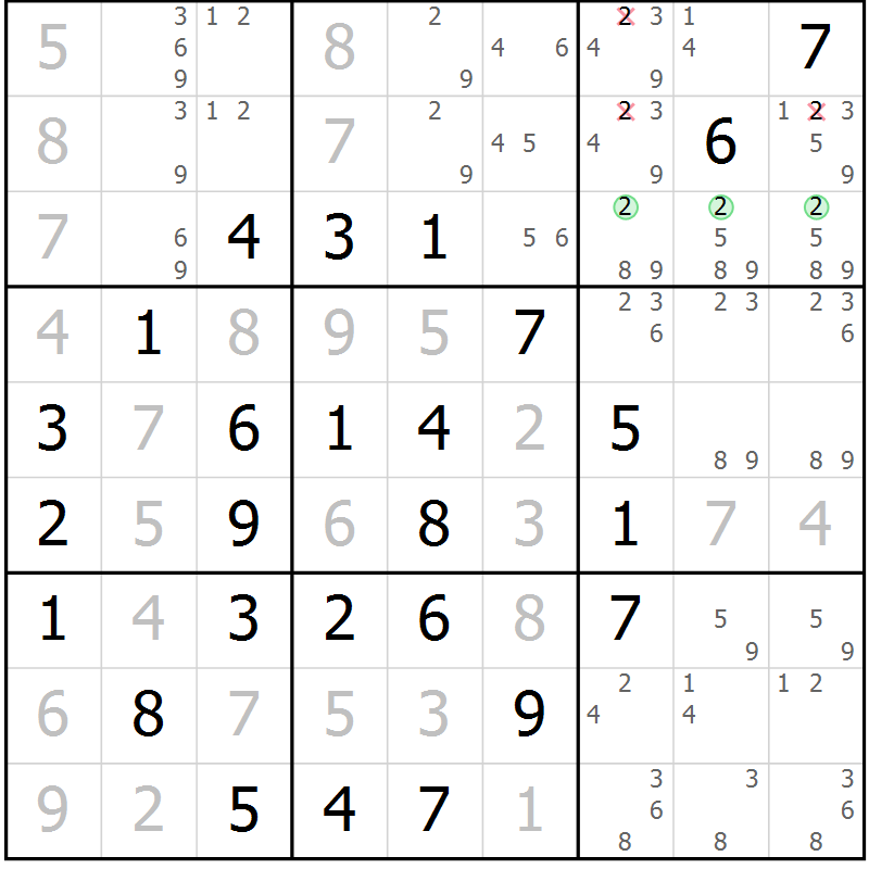Position des candidats pour la solution de la Gr 3 page 6 du magazine de sudoku Maestro n° 094