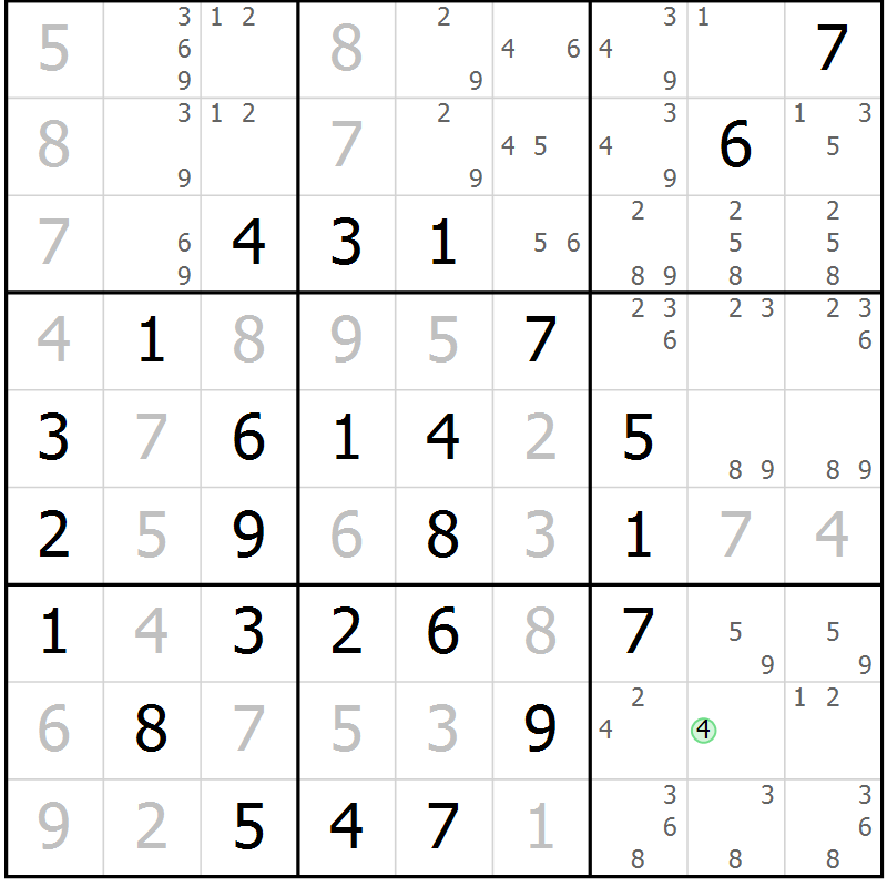 Position des candidats pour la solution de la Gr 3 page 6 du magazine de sudoku Maestro n° 094
