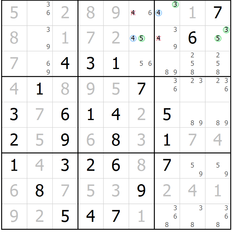 Position des candidats pour la solution de la Gr 3 page 6 du magazine de sudoku Maestro n° 094