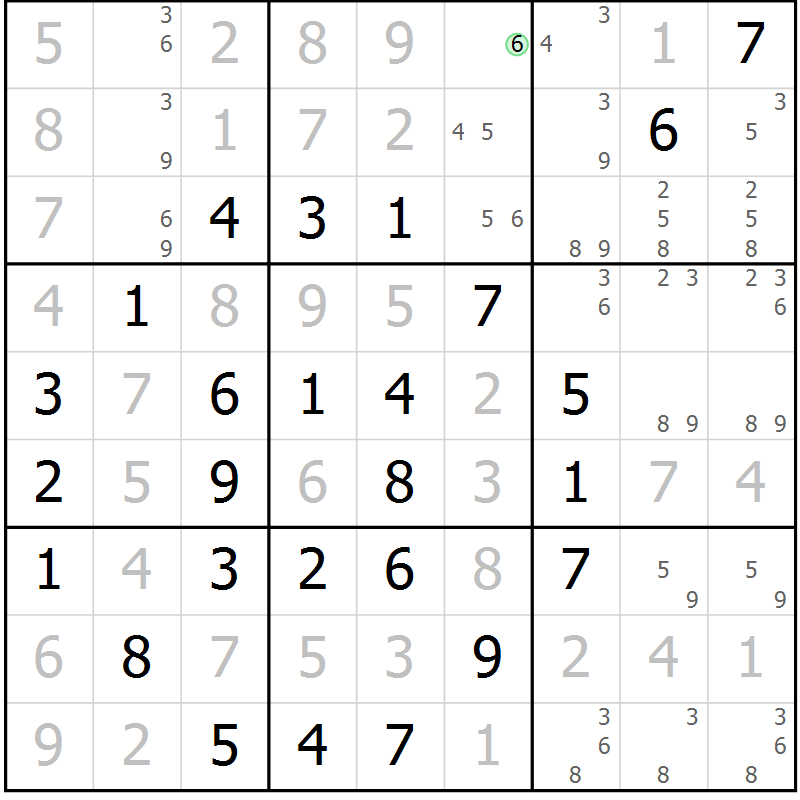 Position des candidats pour la solution de la Gr 3 page 6 du magazine de sudoku Maestro n° 094