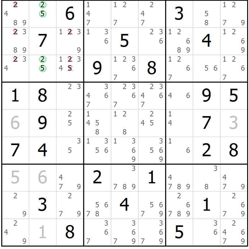 Position des candidats pour la solution de la Gr 30 page 33 du magazine de sudoku Maestro n° 094