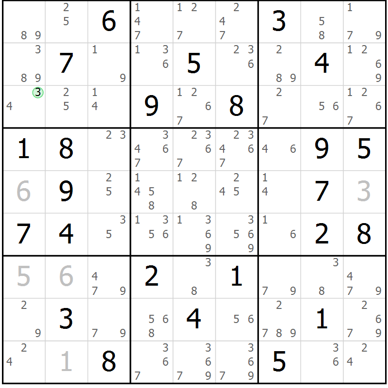 Position des candidats pour la solution de la Gr 30 page 33 du magazine de sudoku Maestro n° 094