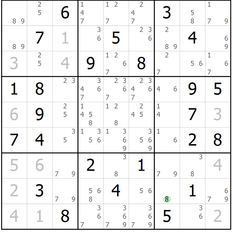 Position des candidats pour la solution de la Gr 30 page 33 du magazine de sudoku Maestro n° 094