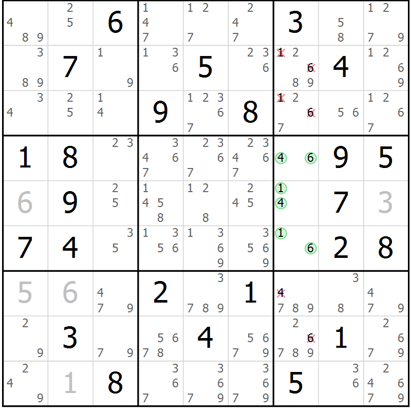Position des candidats pour la solution de la Gr 30 page 33 du magazine de sudoku Maestro n° 094