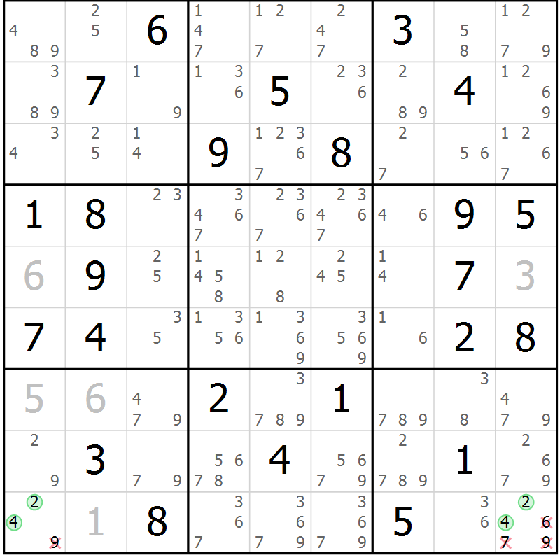 Position des candidats pour la solution de la Gr 30 page 33 du magazine de sudoku Maestro n° 094