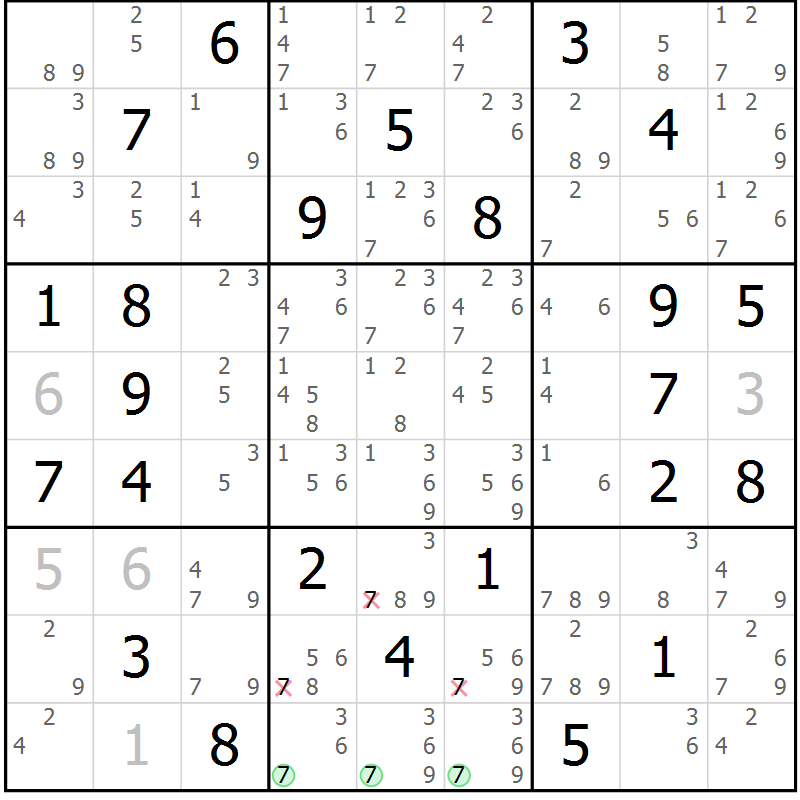Position des candidats pour la solution de la Gr 30 page 33 du magazine de sudoku Maestro n° 094