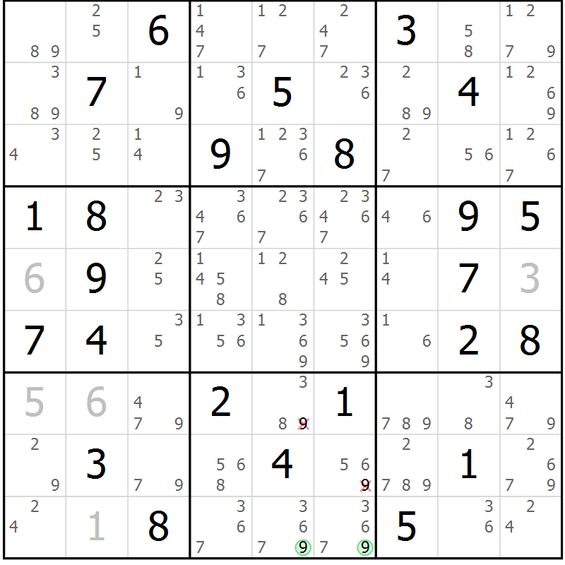 Position des candidats pour la solution de la Gr 30 page 33 du magazine de sudoku Maestro n° 094