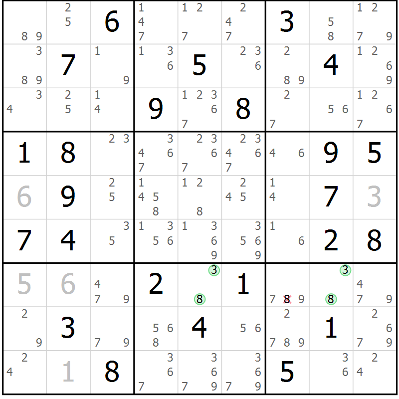 Position des candidats pour la solution de la Gr 30 page 33 du magazine de sudoku Maestro n° 094