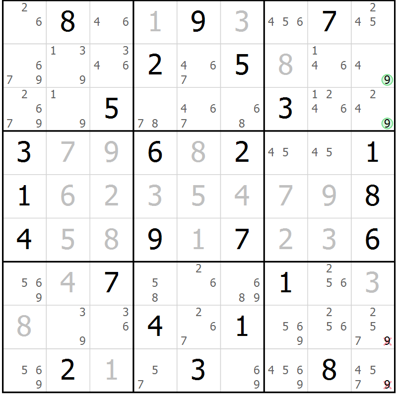 Position des candidats pour la solution de la Gr 31 page 34 du magazine de sudoku Maestro n° 094