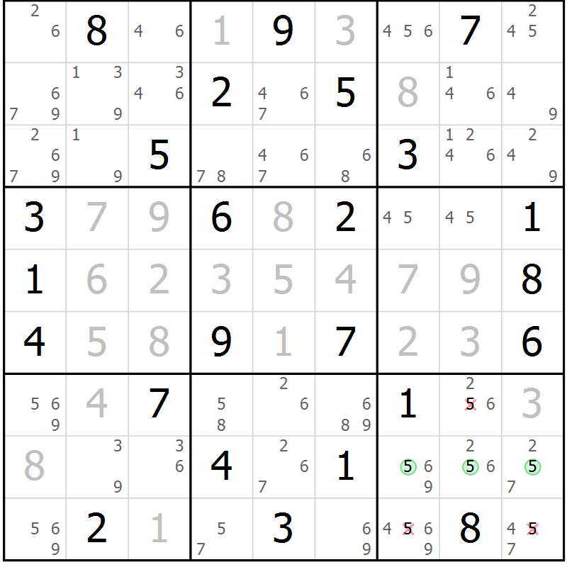 Position des candidats pour la solution de la Gr 31 page 34 du magazine de sudoku Maestro n° 094
