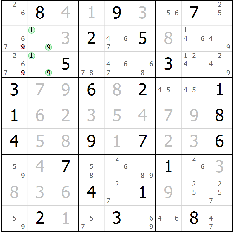 Position des candidats pour la solution de la Gr 31 page 34 du magazine de sudoku Maestro n° 094