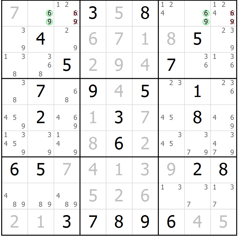 Position des candidats pour la solution de la Gr 32 page 35 du magazine de sudoku Maestro n° 094