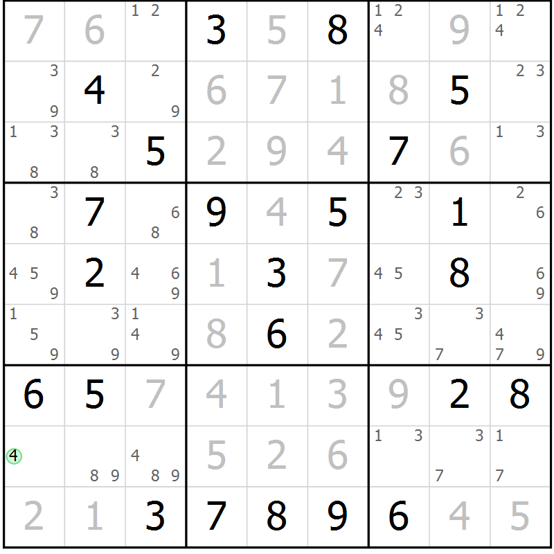 Position des candidats pour la solution de la Gr 32 page 35 du magazine de sudoku Maestro n° 094