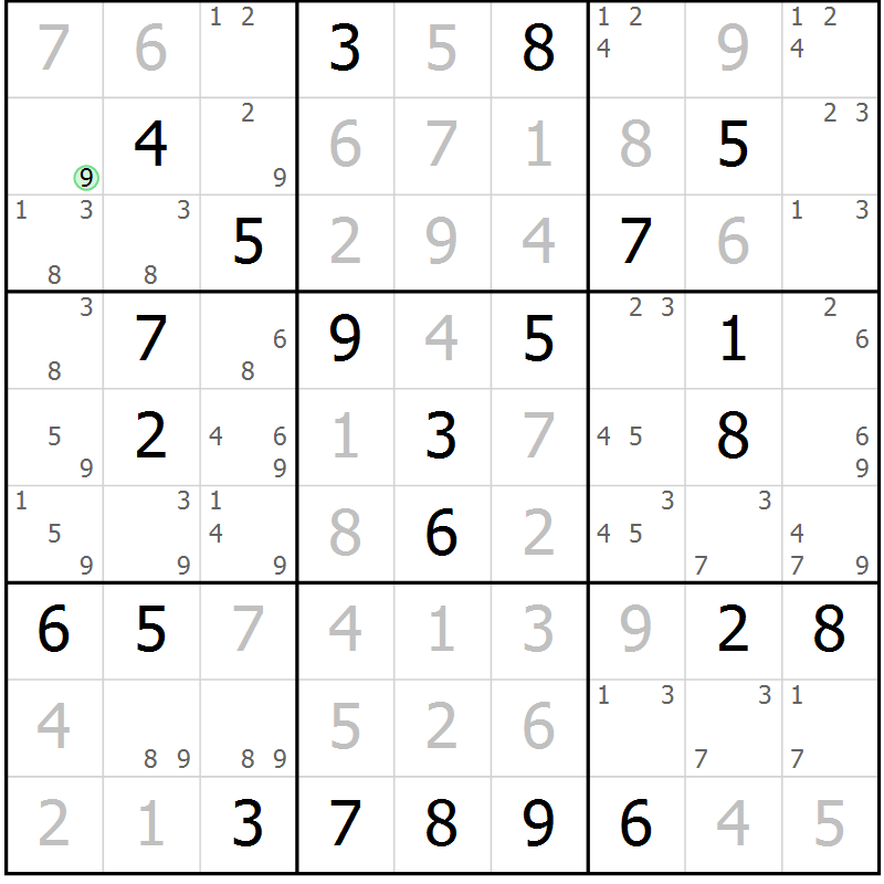 Position des candidats pour la solution de la Gr 32 page 35 du magazine de sudoku Maestro n° 094