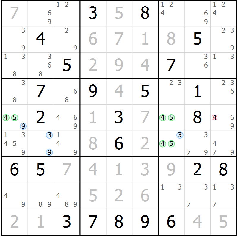 Position des candidats pour la solution de la Gr 32 page 35 du magazine de sudoku Maestro n° 094