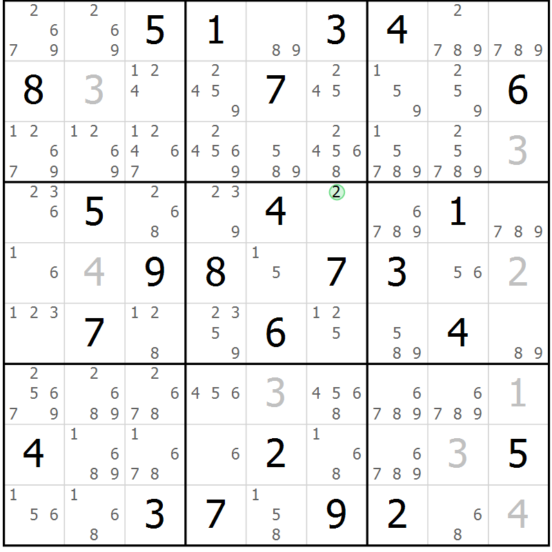 Position des candidats pour la solution de la Gr 33 page 36 du magazine de sudoku Maestro n° 094