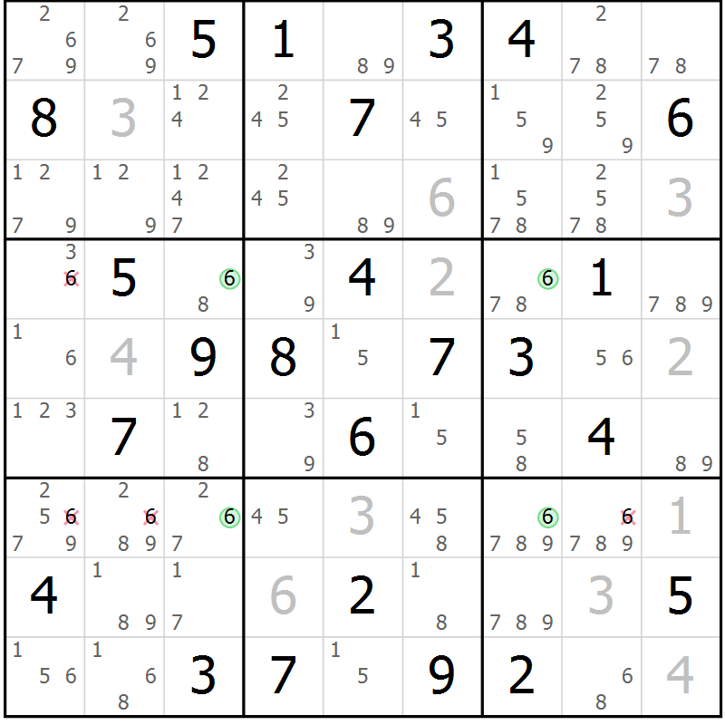 Position des candidats pour la solution de la Gr 33 page 36 du magazine de sudoku Maestro n° 094