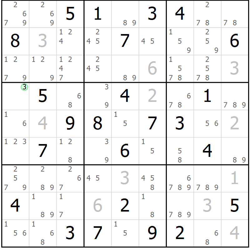 Position des candidats pour la solution de la Gr 33 page 36 du magazine de sudoku Maestro n° 094