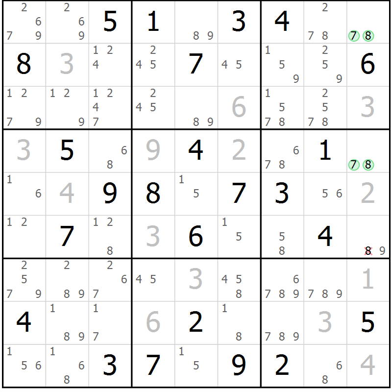 Position des candidats pour la solution de la Gr 33 page 36 du magazine de sudoku Maestro n° 094