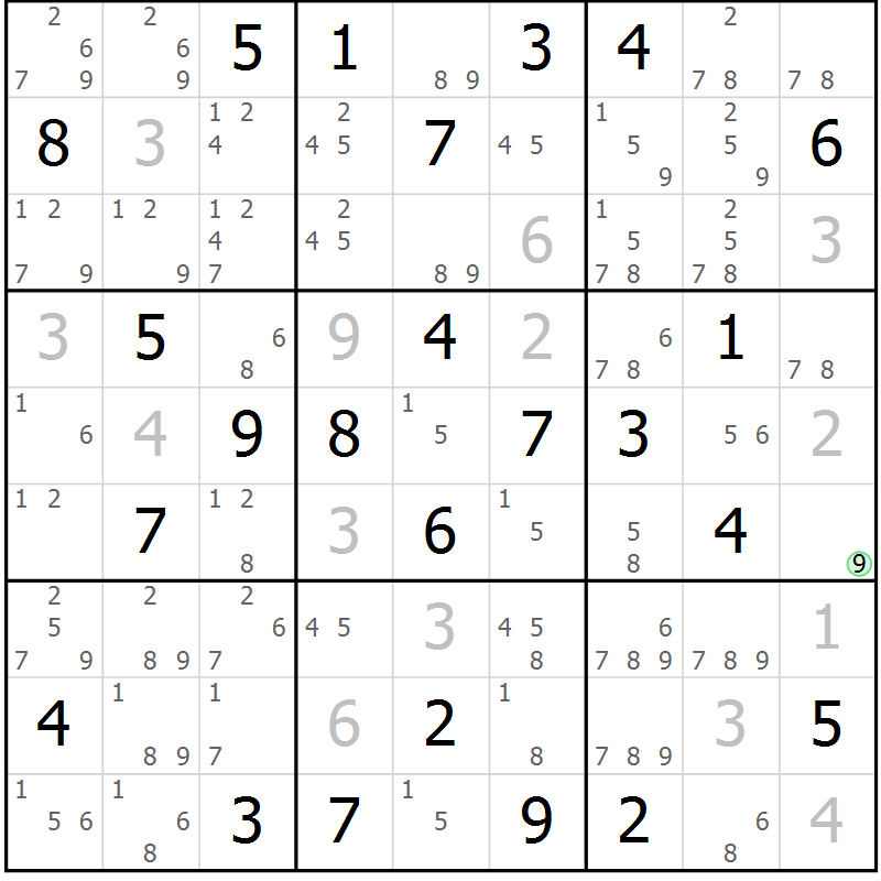 Position des candidats pour la solution de la Gr 33 page 36 du magazine de sudoku Maestro n° 094