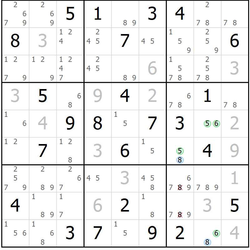 Position des candidats pour la solution de la Gr 33 page 36 du magazine de sudoku Maestro n° 094