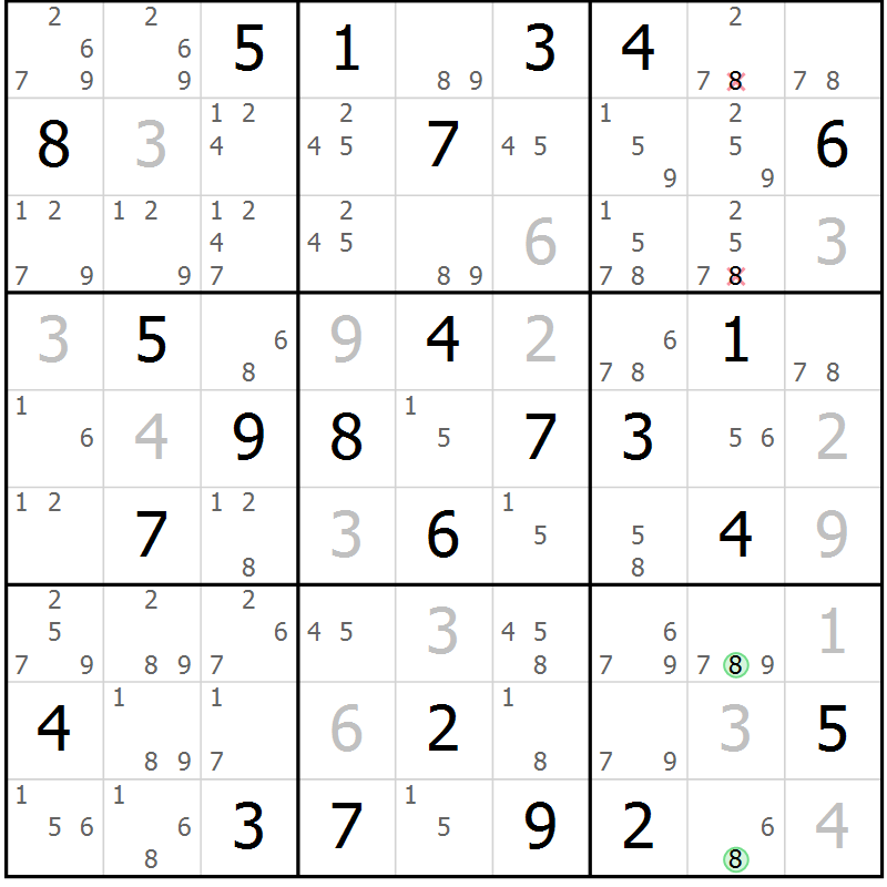 Position des candidats pour la solution de la Gr 33 page 36 du magazine de sudoku Maestro n° 094