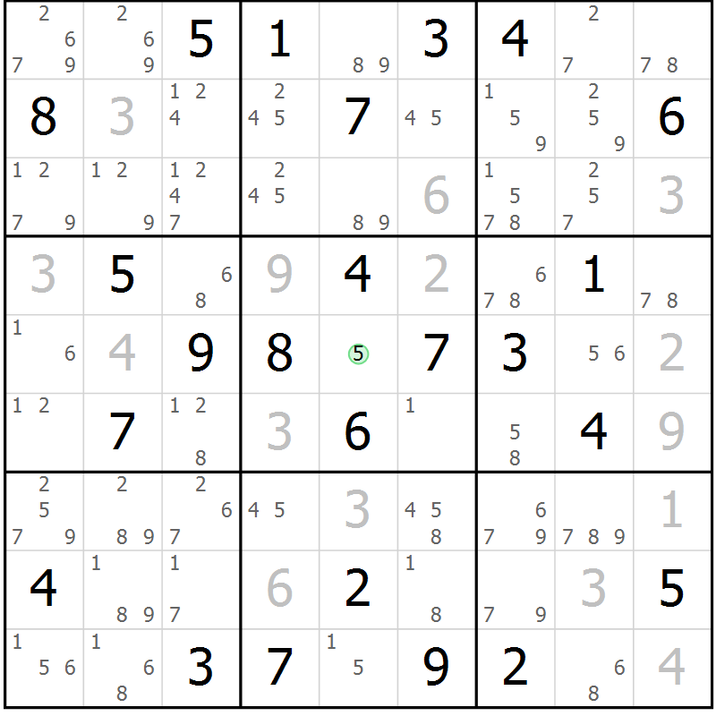 Position des candidats pour la solution de la Gr 33 page 36 du magazine de sudoku Maestro n° 094