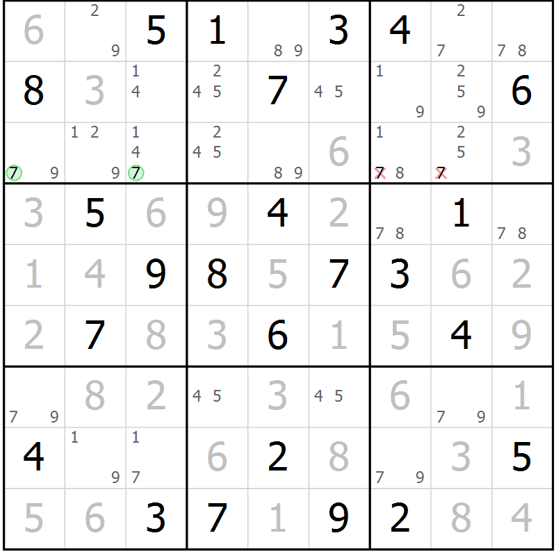 Position des candidats pour la solution de la Gr 33 page 36 du magazine de sudoku Maestro n° 094