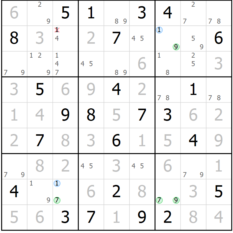 Position des candidats pour la solution de la Gr 33 page 36 du magazine de sudoku Maestro n° 094