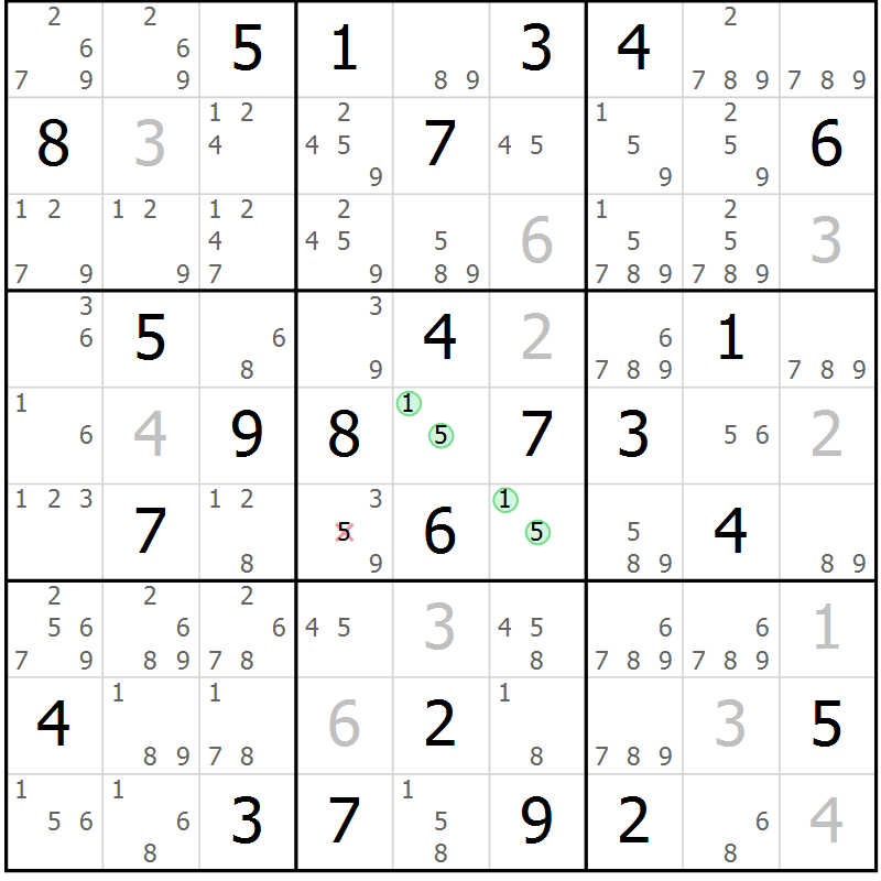 Position des candidats pour la solution de la Gr 33 page 36 du magazine de sudoku Maestro n° 094