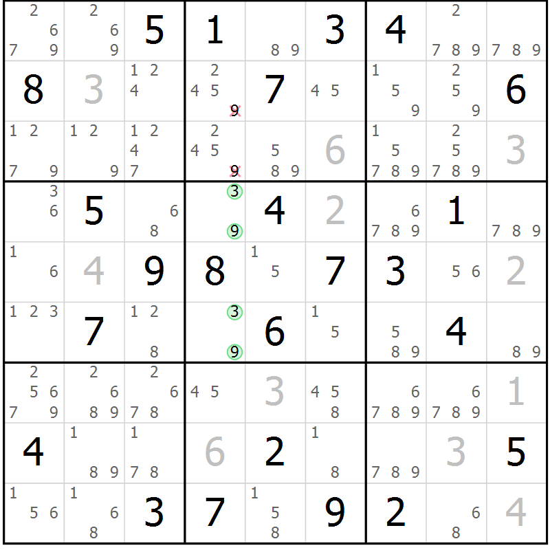 Position des candidats pour la solution de la Gr 33 page 36 du magazine de sudoku Maestro n° 094