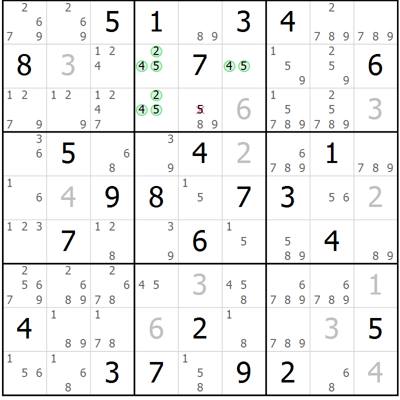Position des candidats pour la solution de la Gr 33 page 36 du magazine de sudoku Maestro n° 094