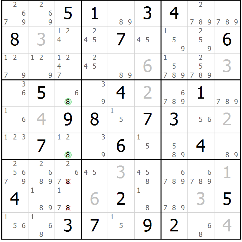 Position des candidats pour la solution de la Gr 33 page 36 du magazine de sudoku Maestro n° 094