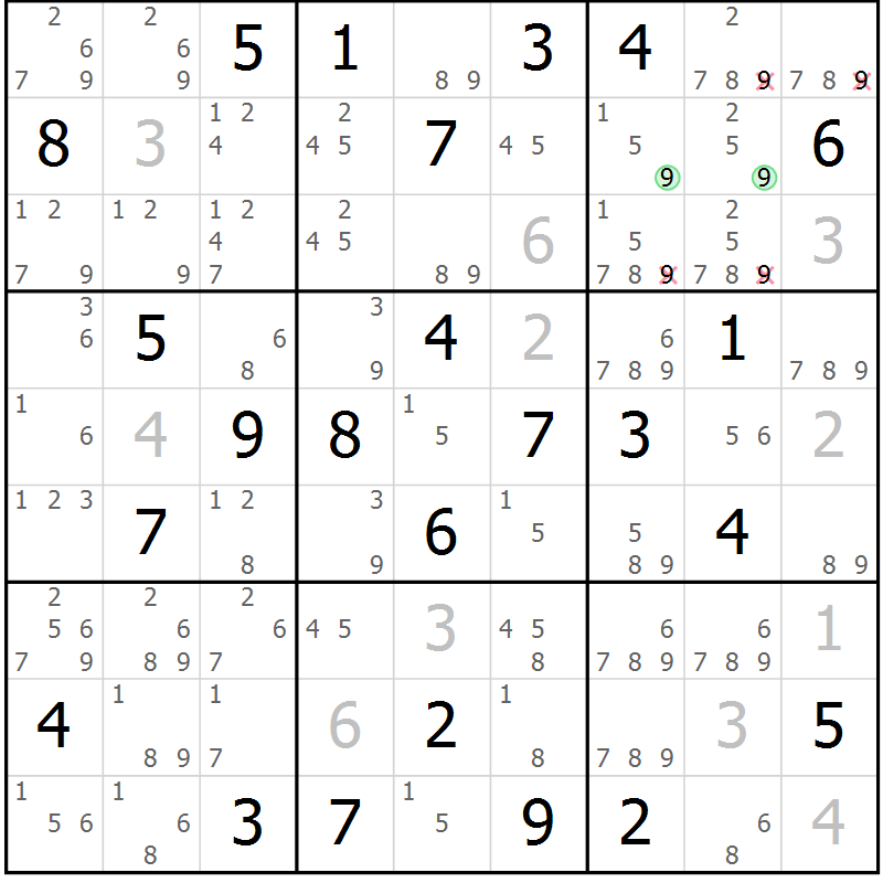 Position des candidats pour la solution de la Gr 33 page 36 du magazine de sudoku Maestro n° 094