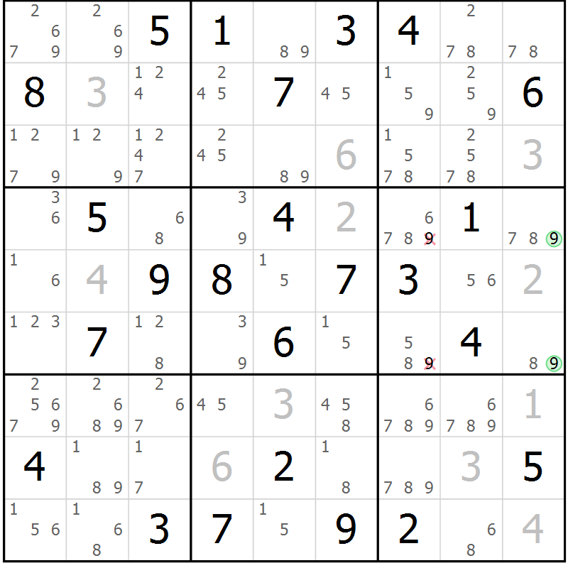 Position des candidats pour la solution de la Gr 33 page 36 du magazine de sudoku Maestro n° 094