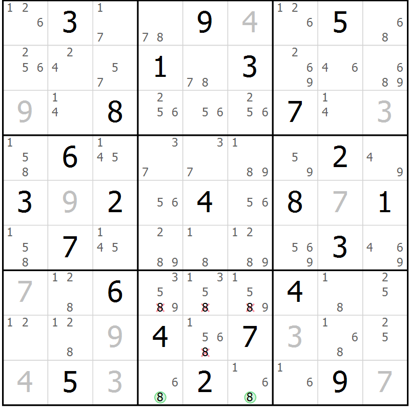 Position des candidats pour la solution de la Gr 34 page 37 du magazine de sudoku Maestro n° 094