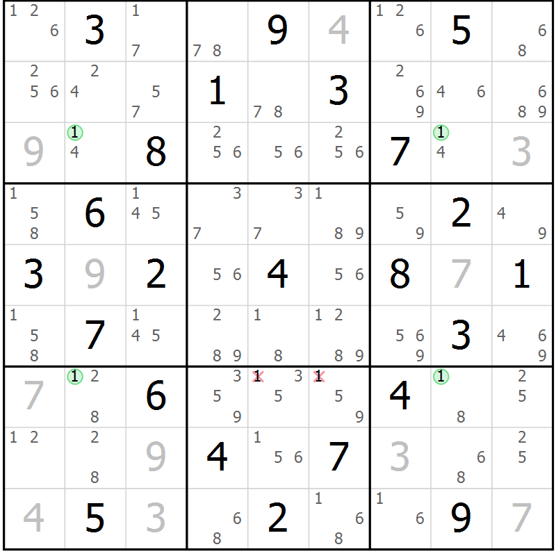 Position des candidats pour la solution de la Gr 34 page 37 du magazine de sudoku Maestro n° 094