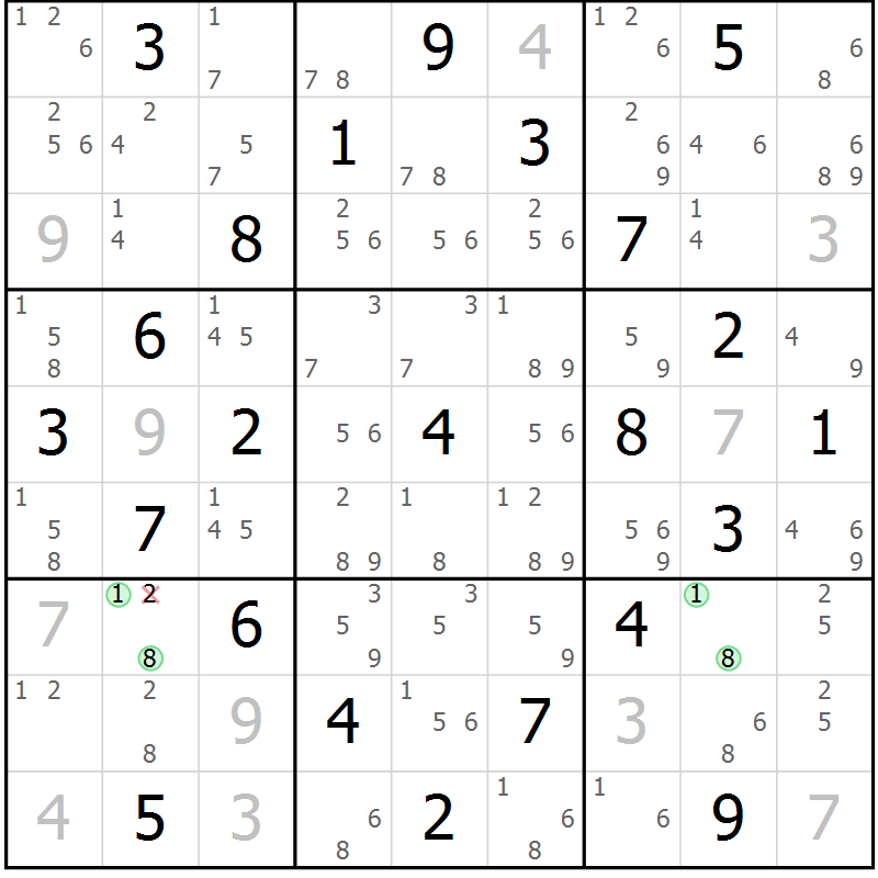 Position des candidats pour la solution de la Gr 34 page 37 du magazine de sudoku Maestro n° 094