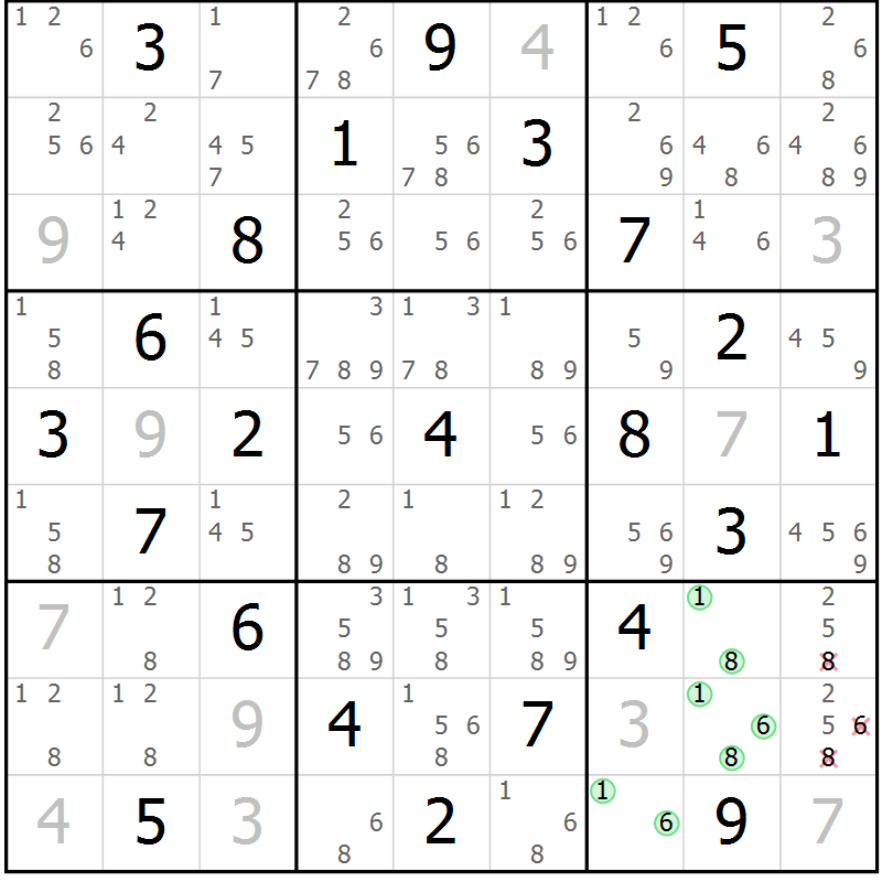 Position des candidats pour la solution de la Gr 34 page 37 du magazine de sudoku Maestro n° 094