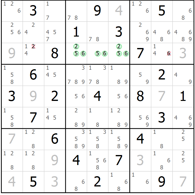 Position des candidats pour la solution de la Gr 34 page 37 du magazine de sudoku Maestro n° 094