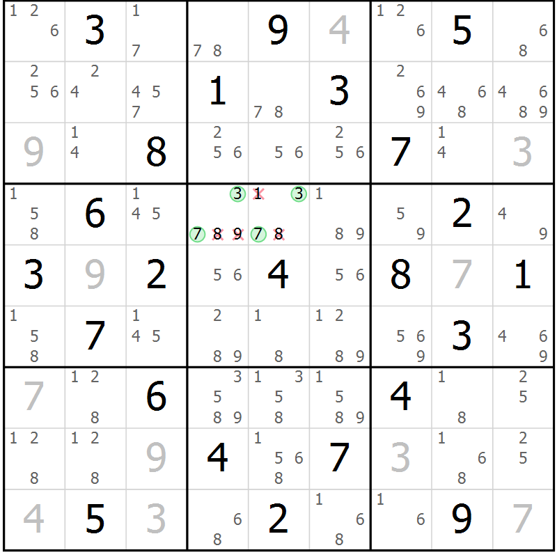Position des candidats pour la solution de la Gr 34 page 37 du magazine de sudoku Maestro n° 094