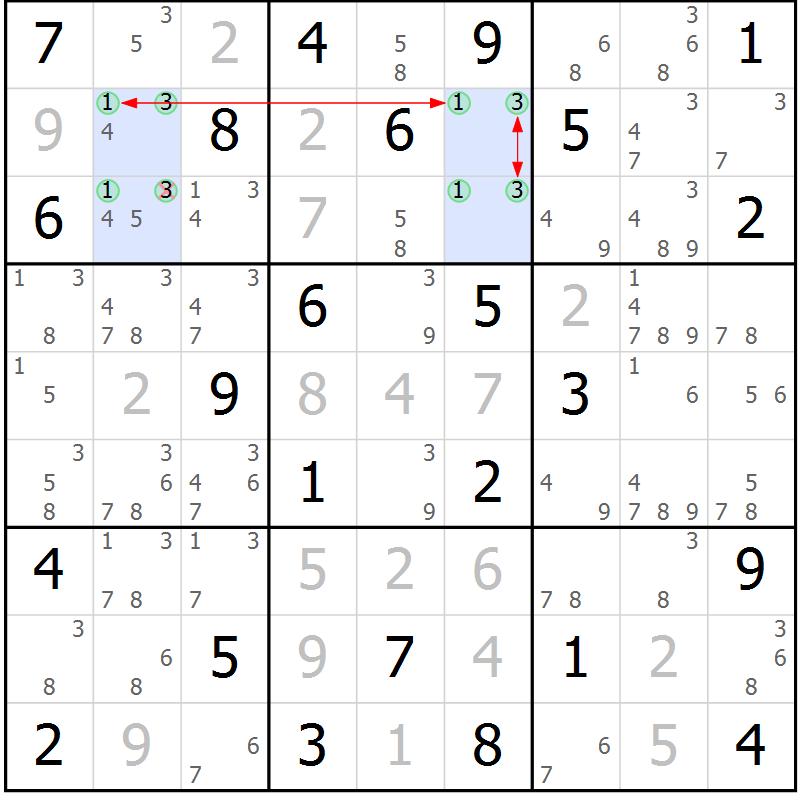 Position des candidats pour la solution de la Gr 35 page 38 du magazine de sudoku Maestro n° 094