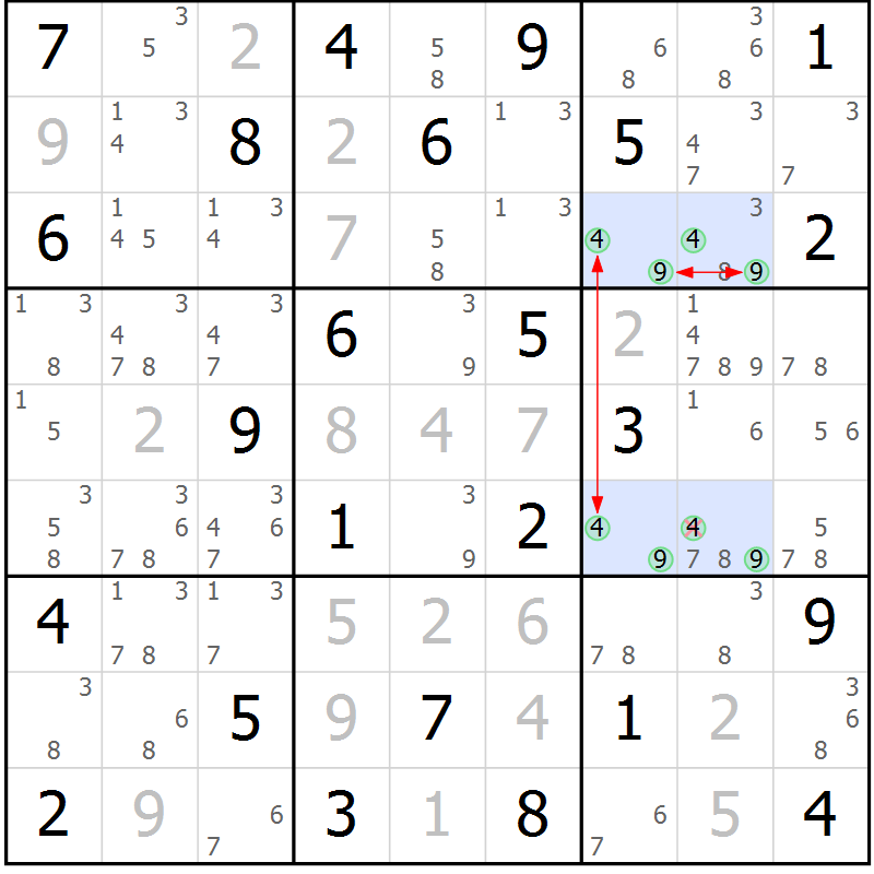 Position des candidats pour la solution de la Gr 35 page 38 du magazine de sudoku Maestro n° 094