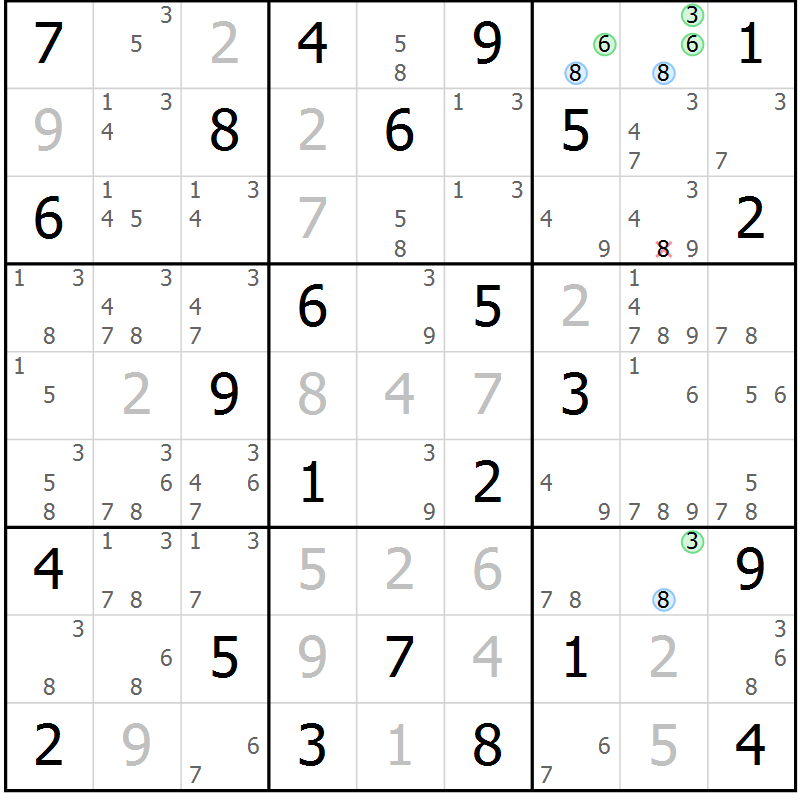 Position des candidats pour la solution de la Gr 35 page 38 du magazine de sudoku Maestro n° 094