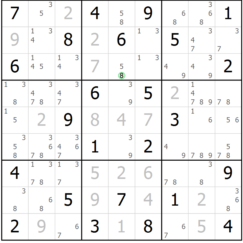 Position des candidats pour la solution de la Gr 35 page 38 du magazine de sudoku Maestro n° 094