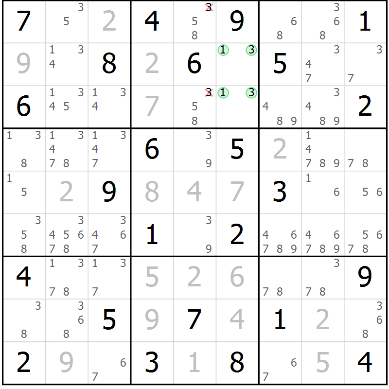 Position des candidats pour la solution de la Gr 35 page 38 du magazine de sudoku Maestro n° 094