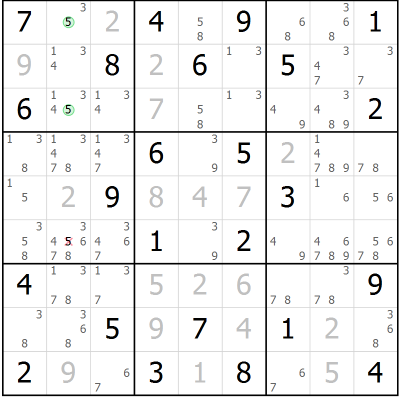 Position des candidats pour la solution de la Gr 35 page 38 du magazine de sudoku Maestro n° 094