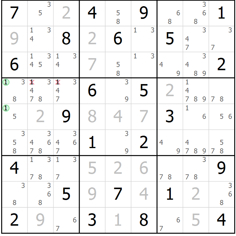 Position des candidats pour la solution de la Gr 35 page 38 du magazine de sudoku Maestro n° 094