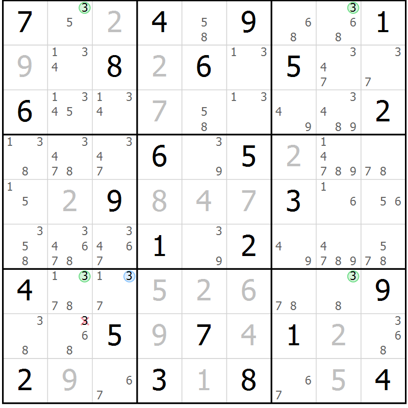 Position des candidats pour la solution de la Gr 35 page 38 du magazine de sudoku Maestro n° 094