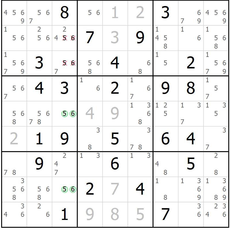 Position des candidats pour la solution de la Gr 36 page 39 du magazine de sudoku Maestro n° 094